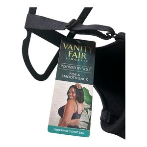 Size 38DDD Full Figure Vanity Fair 76380TG Black Underwire T-shirt Bra New W Tag